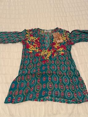 Raj Kids Embroidered Boho Tunic Top Teal Cotton 1-2 Years NWT